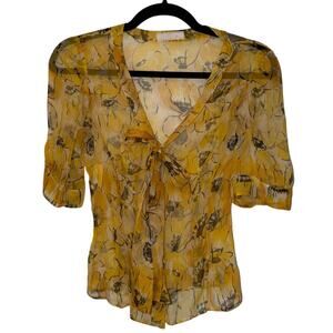 *Rare* Pra­da Sheer Silk Yel­low Flower Blouse